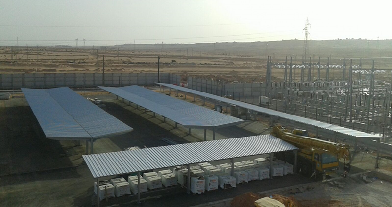 Carports in Algeria for the tramway parking station at Ourgla